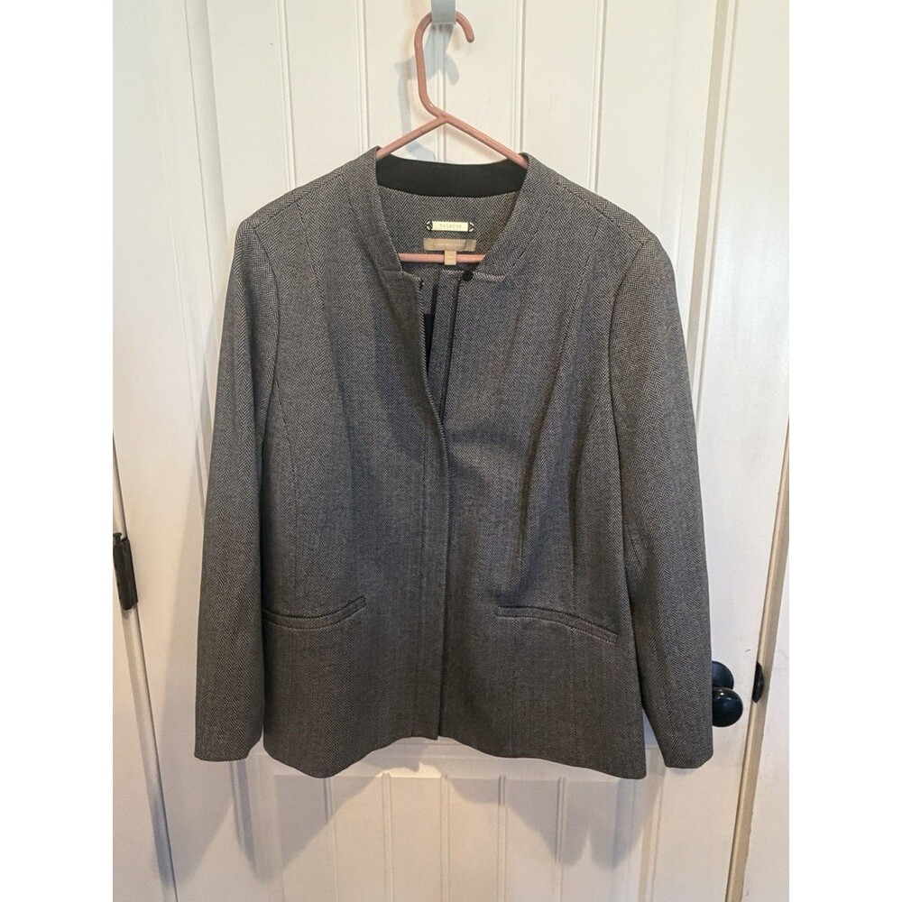 Talbots Woman 16W Herringbone Knit Blazer Gray Black Italian Fabric Stretch